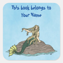 Zeemeermin op Rocks Bookplate Vierkante Sticker