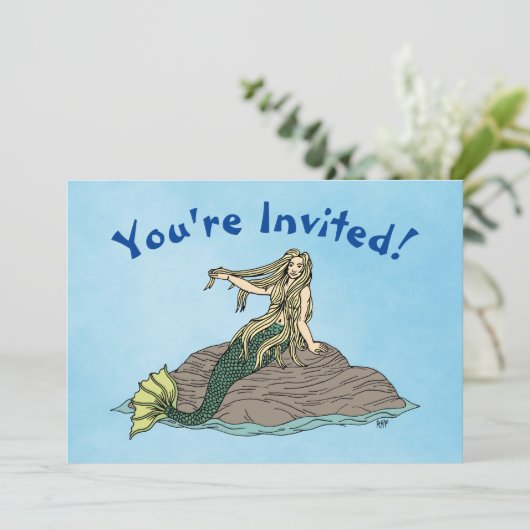 Zeemeermin op Rocks Kaart (Staand voorkant)