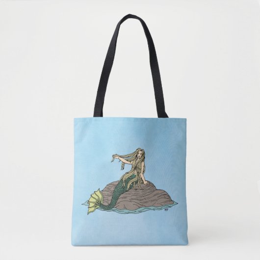 Zeemeermin op Rocks Tote Bag (Voorkant)