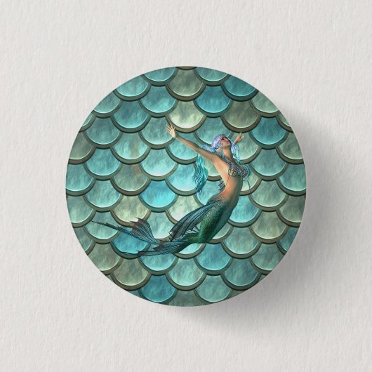 Zeemeermin op Schubben van Zeemeerminnenstaart Ronde Button 3,2 Cm (Voorkant)