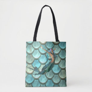Zeemeermin op Schubben van Zeemeerminnenstaart Tote Bag