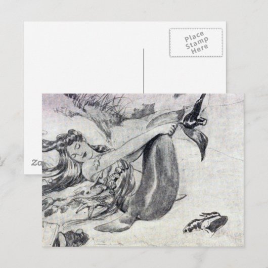 Zeemeermin op strand briefkaart (Voorkant / Achterkant)