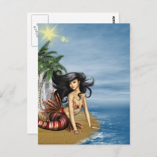 Zeemeermin op strand Briefkaart (Voorkant / Achterkant)