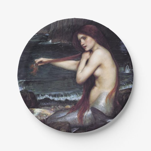 Zeemeermin op strand papieren bordje (Voorkant)