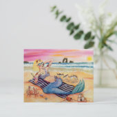 Zeemeermin op vakantie briefkaart (Staand voorkant)