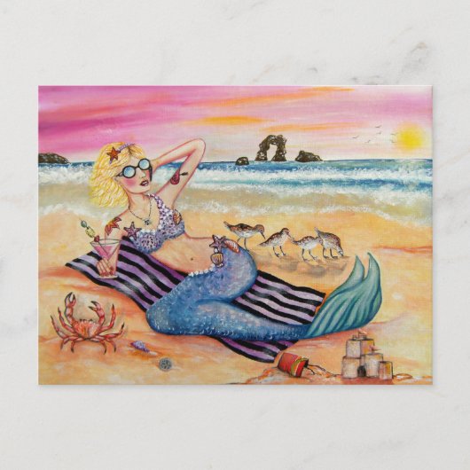 Zeemeermin op vakantie briefkaart (Voorkant)