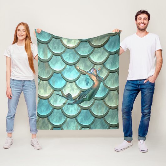 Zeemeermin op zeemeermin fleece deken (In situ)