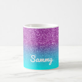 Zeemeermin Paars en Aqua Nep Glitter Ombre Koffiemok