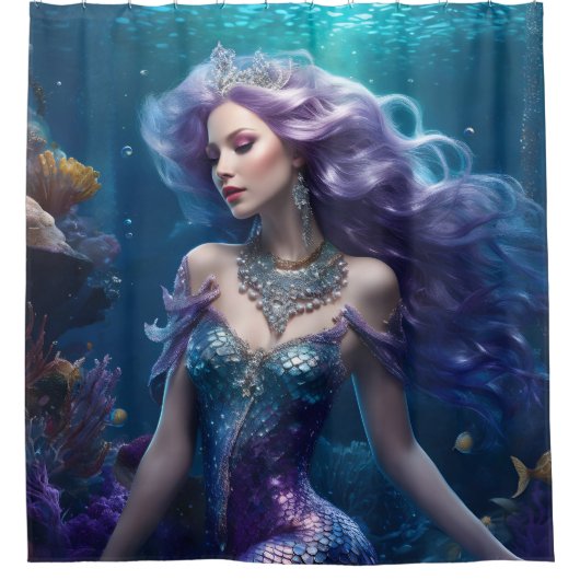 Zeemeermin Paars Haar Douchegordijn (Voorkant)