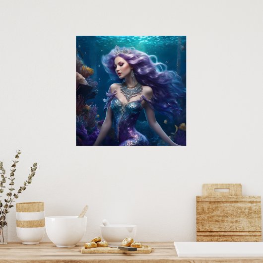 Zeemeermin Paars Haar Poster (Keuken)