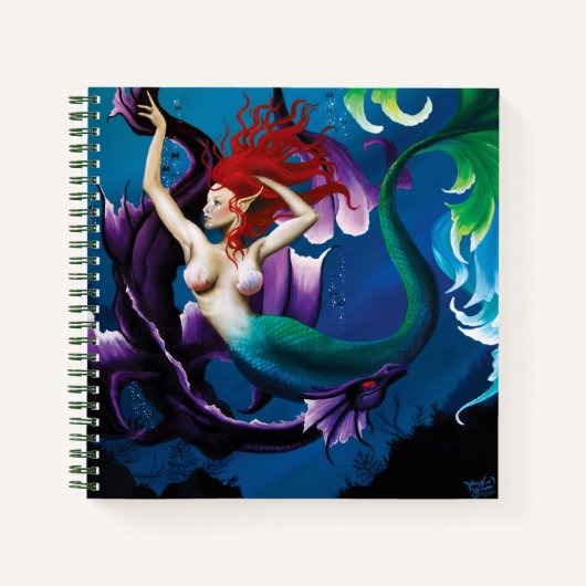Zeemeermin Paarse Dragon Vriendschap Fantasie Notitieboek (Voorkant)