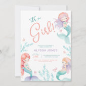 Zeemeermin Paarse en Blauwgroen Baby shower Uitnod Kaart (Voorkant)