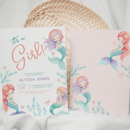 Zeemeermin Paarse en Blauwgroen Baby shower Uitnod Kaart