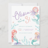Zeemeermin Paarse en Blauwgroen Verjaardagsfeestje Kaart (Voorkant)