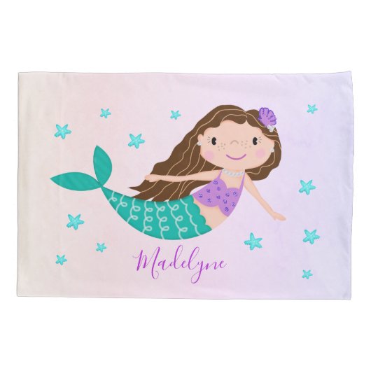 Zeemeermin Paarse Glitter Koraal Gepersonaliseerde Kussensloop (Achterkant)