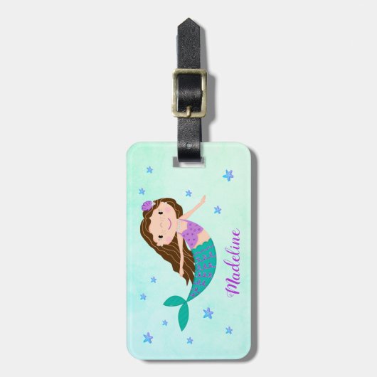 Zeemeermin Paarse Glitter Naam Bagagelabel (Voorkant verticaal)