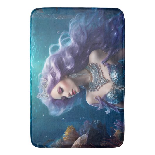 Zeemeermin Paarse Haar Badmat (Voorkant Verticaal)