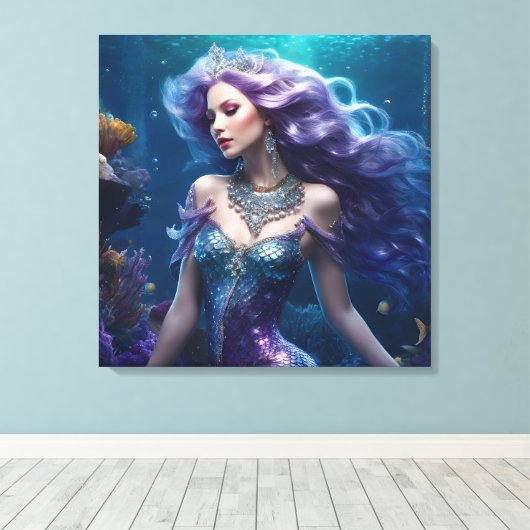 Zeemeermin Paarse Haar Canvas Afdruk (Insitu (Houten vloer))