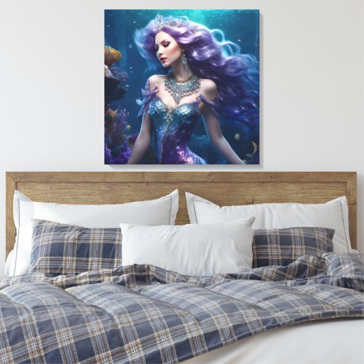Zeemeermin Paarse Haar Canvas Afdruk (Insitu (Slaapkamer))
