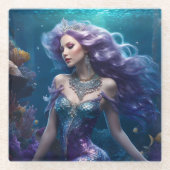 Zeemeermin Paarse Haar Glazen Onderzetter (Voorkant)