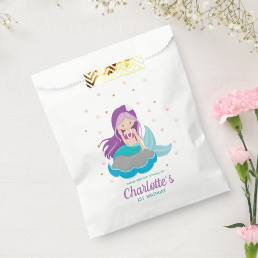 Zeemeermin Paarse haar gunsten Lolly Bedankzakje (Gezegeld)