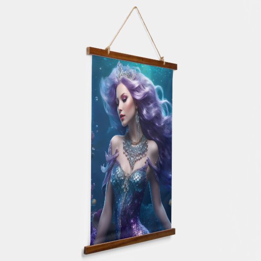 Zeemeermin Paarse Haar Hangend Wandkleed (Gebogen)