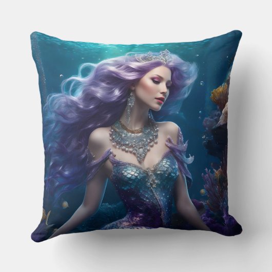 Zeemeermin Paarse Haar Kussen (Achterkant)