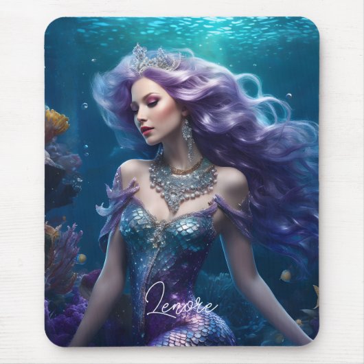 Zeemeermin Paarse Haar Muismat (Voorkant)