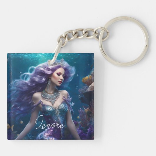 Zeemeermin Paarse Haar Sleutelhanger (Achterkant)