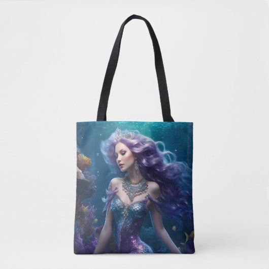 Zeemeermin Paarse Haar Tote Bag (Voorkant)