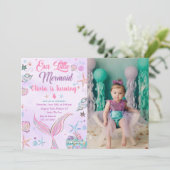Zeemeermin Paarse Waterverf Verjaardagsfoto Kaart (Staand voorkant)