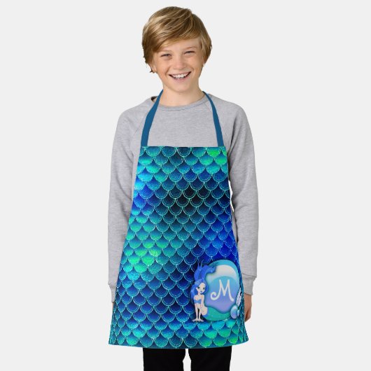 Zeemeermin Parels en Schalen Blauw ID600 Schort (Gedragen)