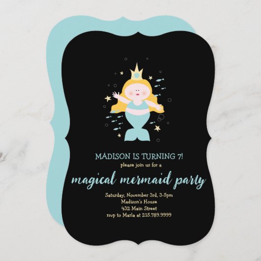 Zeemeermin Party Blondine Aqua Verjaardagsfeest Kaart (Voorkant / Achterkant)