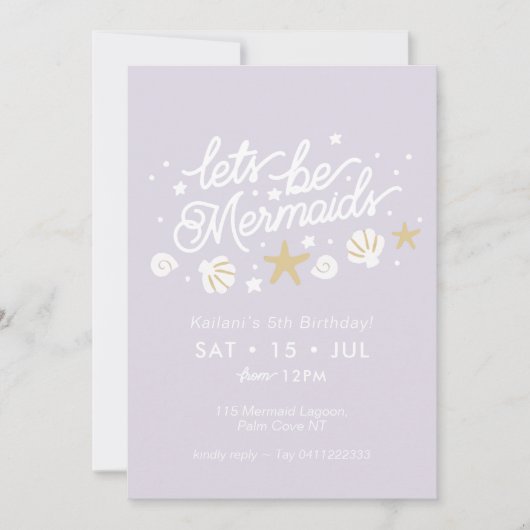 Zeemeermin Party Lila & Gingham Meisjes Verjaardag Kaart (Voorkant)