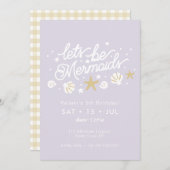 Zeemeermin Party Lila & Gingham Meisjes Verjaardag Kaart (Voorkant / Achterkant)