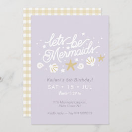 Zeemeermin Party Lila & Gingham Meisjes Verjaardag Kaart