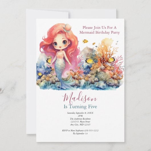 Zeemeermin Party Trendy Populaire Kleine Meisjes V Kaart (Voorkant)