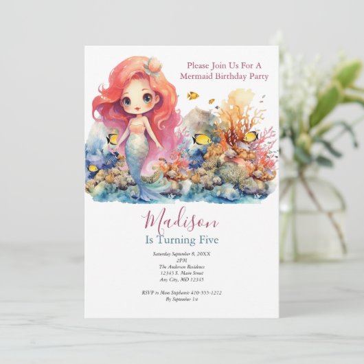 Zeemeermin Party Trendy Populaire Kleine Meisjes V Kaart (Staand voorkant)