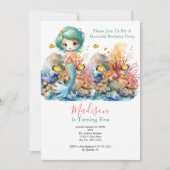 Zeemeermin Party Trendy Populaire Kleine Meisjes V Kaart (Voorkant)