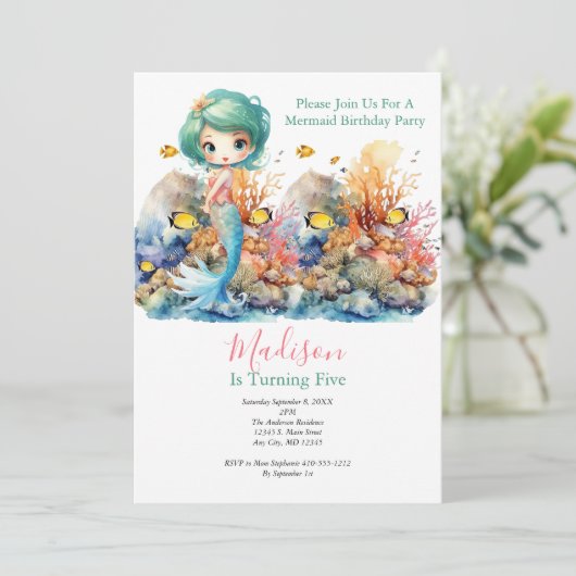 Zeemeermin Party Trendy Populaire Kleine Meisjes V Kaart (Staand voorkant)