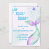 Zeemeermin Party Uitnodiging voor meisjes (Voorkant / Achterkant)