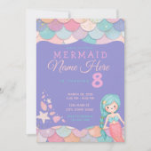 Zeemeermin Pastel Roze Paarse Blauwgroen Meisje Ve Kaart (Voorkant)