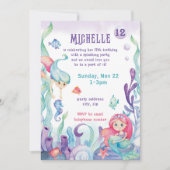 Zeemeermin Pastel Waterverf Verjaardagsuitnodiging Kaart (Voorkant)