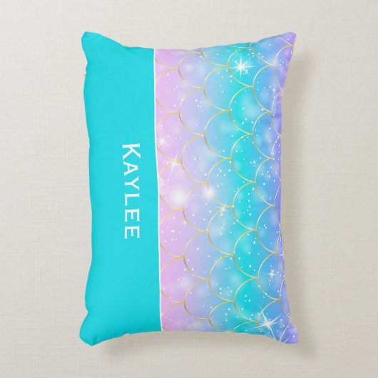 Zeemeermin patroon, aangepaste monogram accent kus accent kussen (Voorkant(Verticaal))