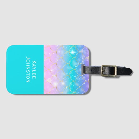 Zeemeermin patroon, Aangepaste monogram meisjes Bagagelabel (Voorkant (horizontaal))