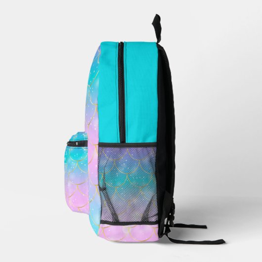 Zeemeermin patroon, Aangepaste monogram meisjes Bedrukte Rugzak (Rechts)