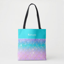 Zeemeermin patroon, Aangepaste monogram meisjes Tote Bag