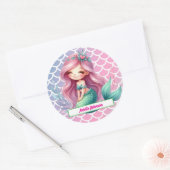 Zeemeermin patroon aangepaste naam  ronde sticker (Envelop)