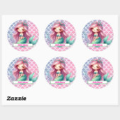 Zeemeermin patroon aangepaste naam  ronde sticker (Vel)