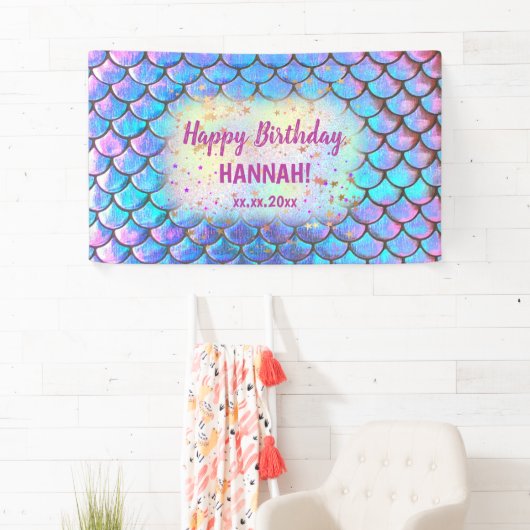 zeemeermin patroon Gelukkige Verjaardag Spandoek (Insitu)